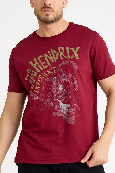 Kretas The Jimi Hendrix Experience Blues Rock Guitar Guitar Printed T-Shirt Burgundy T-Shirt