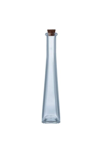 Herum Glass Liquor Bottle with Square Base and Cork Stopper, Transparent, 4x4x24 cm, 140 ml