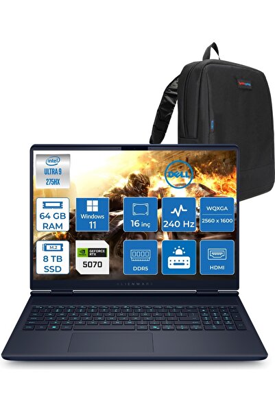 Dell Alienware 16X U9-275HX 64GB 8tb SSD WIN11PRO 8gb RTX5070 16" 2K 240Hz 3m...