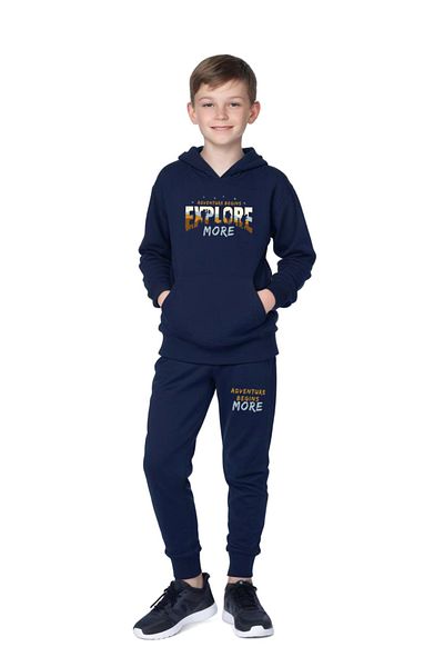 YA KO KİDS 3-Piece Hooded Kangaroo Pocket Printed Boy's Tracksuit Set