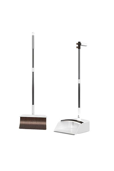 Herum Set folding broom and dustpan, Herum, self-cleaning, white/grey