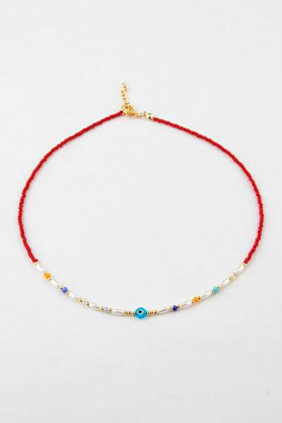 Sortie Aksesuar Elegant Bead Necklace with Evil Eye Bead and Pearl Figure 001