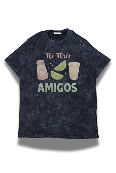 Fuddy Moda Oversize The Three Amigos Written Washable T-Shirt, Unisex Tequila...