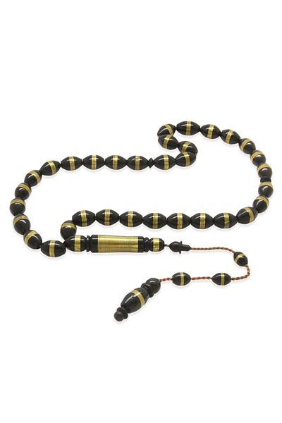 Tesbihane Systematic Brass Spiral Barley Cut Black Kuka Prayer Beads