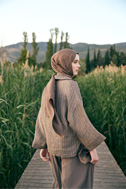 Qef İpek Jakar Monogram Şal Soft Kahve