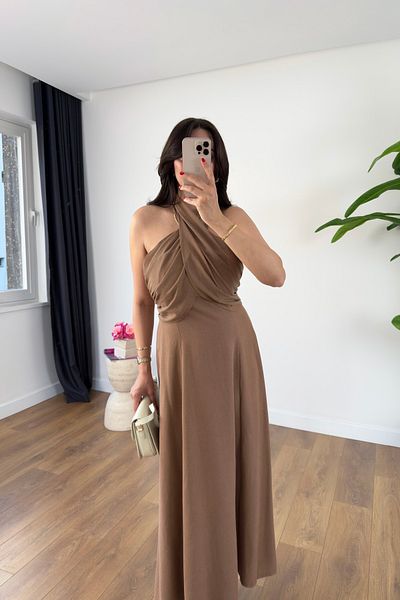 BİRCANÇİL Persa Brown Halter Dress