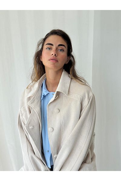 Retrobird Design Velvet Bomber Jacket Mantoane Femei Bej