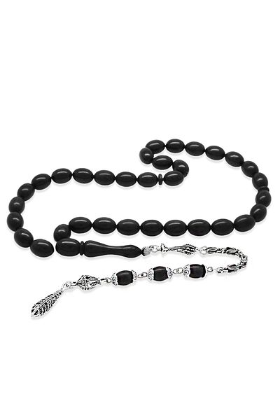 Tesbihane Non-Tarnish Metal King Chain Tassel Special Cut Ebony Wood Prayer Beads