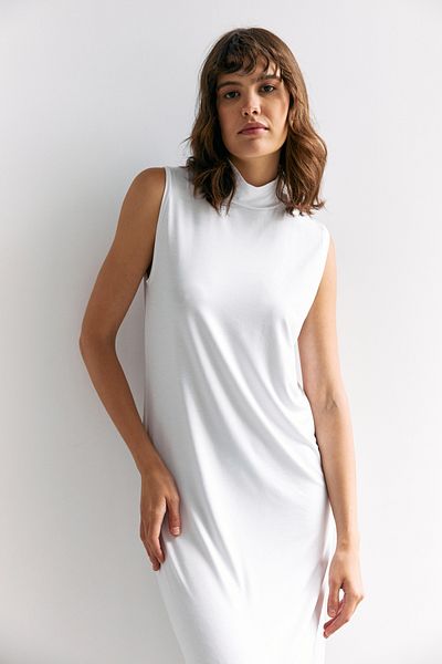 Hür Women's White Stand Collar Basic Dress