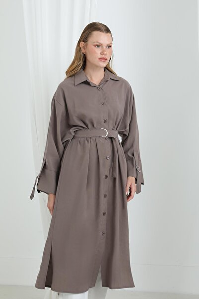Puane Women's Belted Buttoned Oversize Tunic -10700Tun - Mink