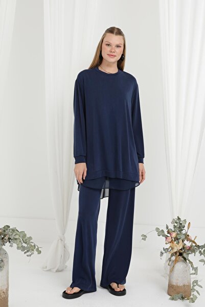 Puane Women's Chiffon Transitional Pants Suit -14352Tks - Navy