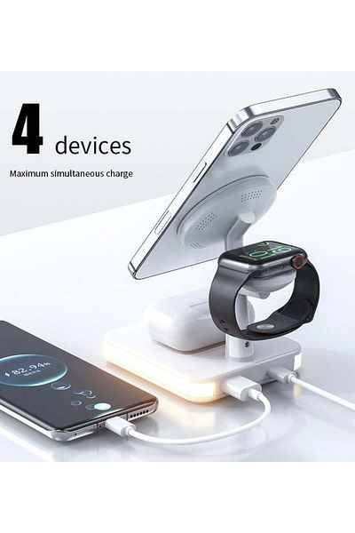 divendi-ro Încărcător wireless 4 în 1 Andowl 991, 25W, compatibil iPhone, iWatch, Airpod Pro, USB Type-C, alb