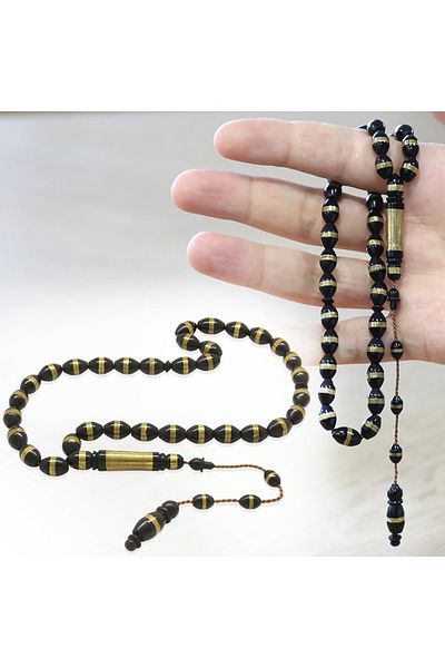 Tesbihane Systematic Brass Spiral Barley Cut Black Kuka Prayer Beads