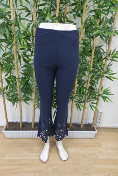 Mossta Yüksel Waist Laser Cut Leg Detail Imported Crepe Trousers - Navy Blue