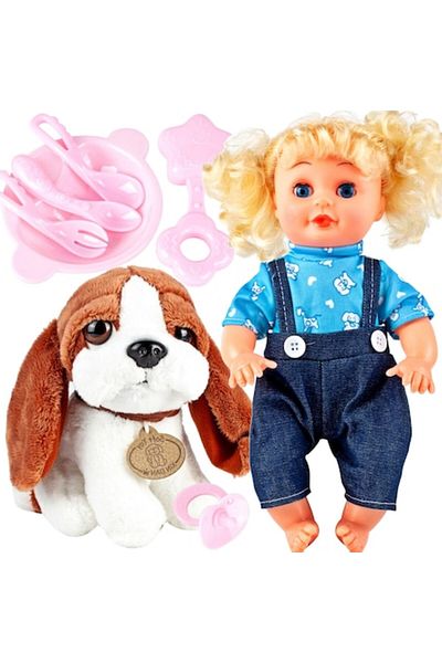 OEM Set Doll and Plush Dog with Accessories and Detachable Clothes, Doll Speaks, Laughs, Closes Eyes, 32