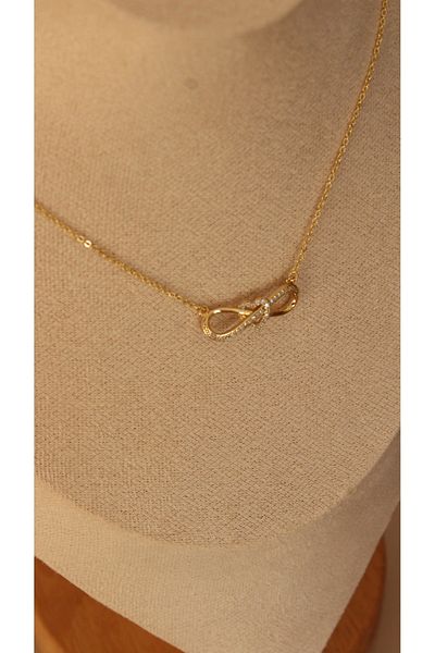 Tişt Accessory Xuping Gold Plated Infinity Heart Detailed Zircon Stone Thin Chain Necklace - No Blackening