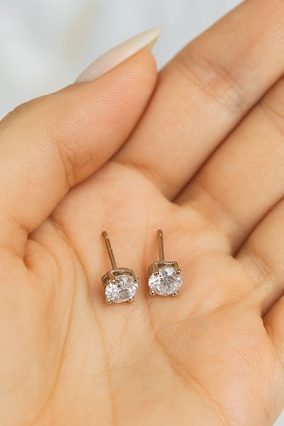 OEM Round Stud Earrings, 5mm, Cubic Zirconia, 304 Stainless Steel