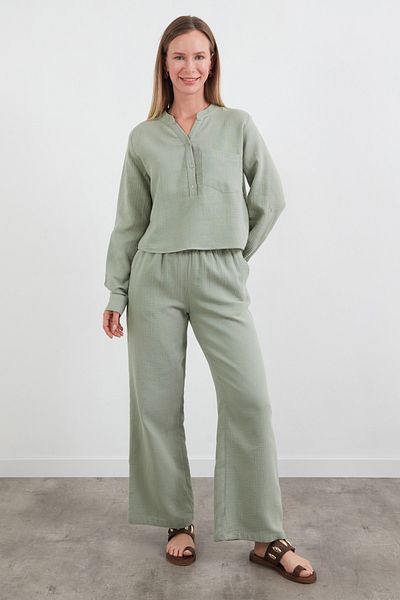 Fulla Moda Muslin Fabric Single Pocket Collar Buttoned Shirt