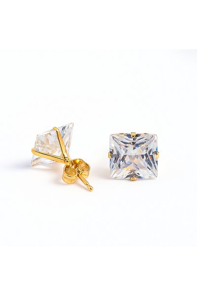 OEM Square Stud Earrings, Clear Cubic Zirconia and Gold Finish (5.5mm)