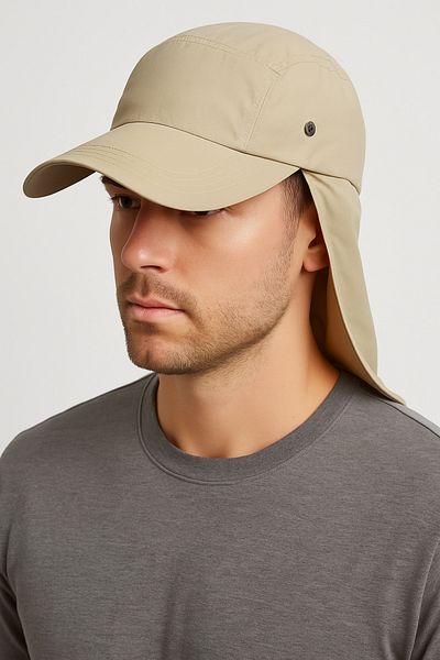 CosmoOutlet Dark Beige Legionnaire Hat for Land with Uv Protection Summer Ensele and Long Visor