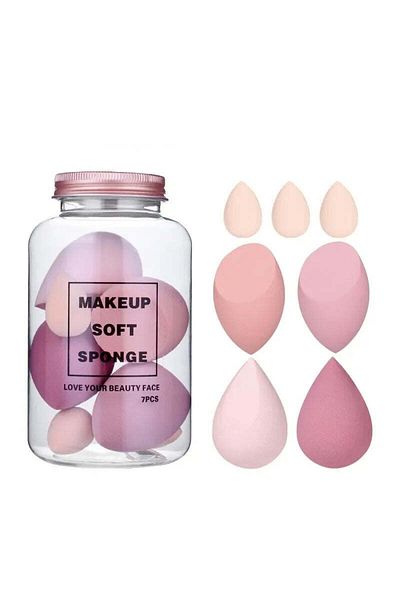 SOLLUXE Set of 7 Makeup Sponges for Wet and Dry Application with Storage Container