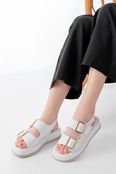 KÖMEN 1187 White Wedge Heel Rubber Helmet Women's Sandals