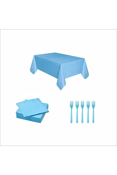 ZENVİVA Blue Table Cloth, 10Pcs Napkins, 10Pcs Forks