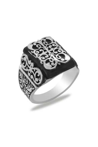 Tesbihane Oniks Taşlı Kalem İşçilikli Anadolu Desen Temalı 925 Ayar Gümüş Erk...