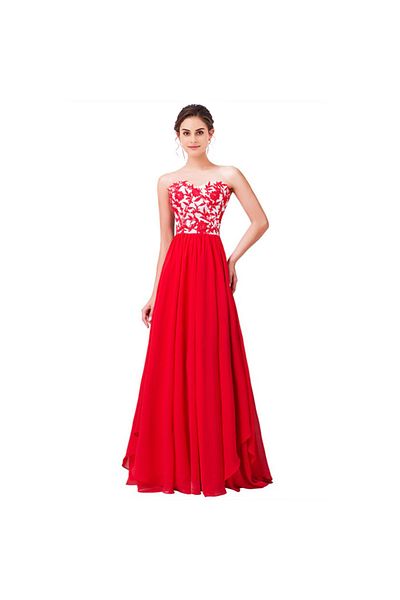 OEM Evening dress with red floral embroidery