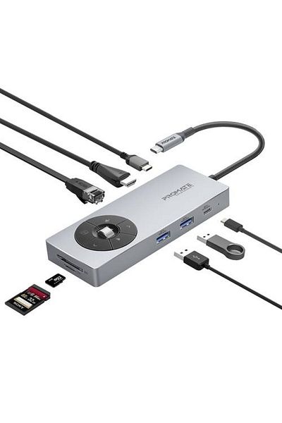 Promate "موزع بيانات USB-C متعدد المنافذ 14 في 1 عالي السرعة مع خاصية PD Passthrough