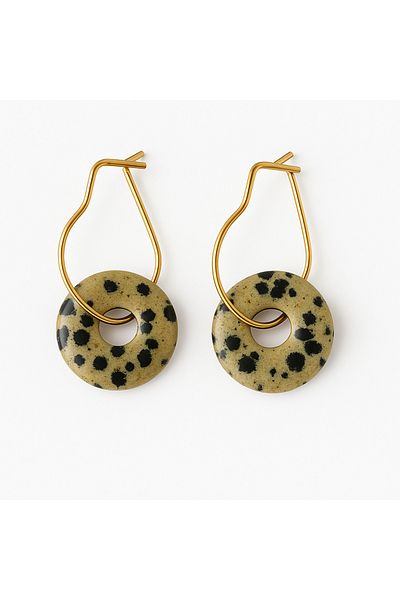 OEM Earrings With Semi-Precious Stones - Dalmatian Jasper And Tortites 18k Gold Plated, Handmade