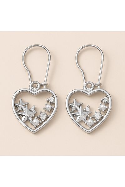 OEM Heart-shaped earrings with stars and pearls – Handmade in Romania