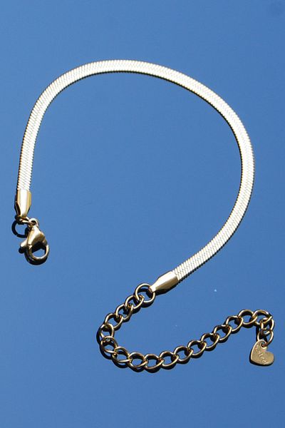 Rua Jewelry Steel Flat Snake Herringbone Bracelet 3 mm Gold Color |   Non-Blackening, Unisex, 2 Years Warranty