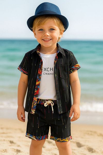 Bulut Baby Boy's Summer, Sea Shirt-T-Shirt-Shorts Set