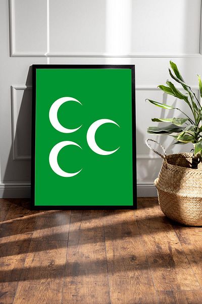 Saturn Green Three Crescent Ottoman Shield Framed Painting