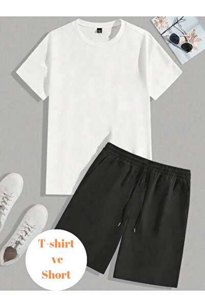 JustBS Men's Relaxed Fit Summer 2'Li Shorts and T-Shirt Set