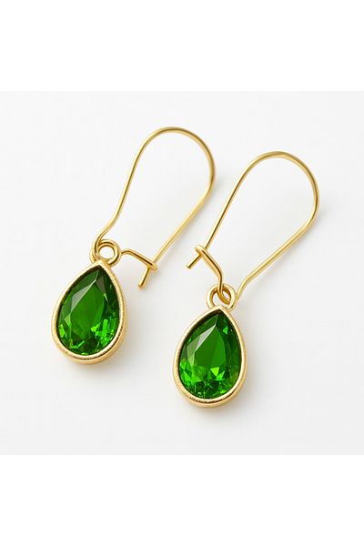 OEM Earrings with emerald green rhinestone crystal pendant and 18k gold plated tassels, handmade
