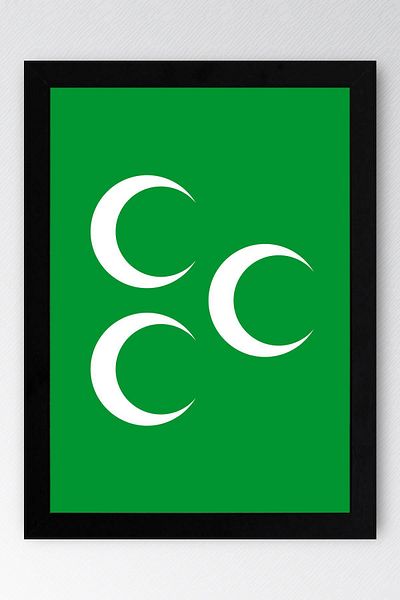 Saturn Green Three Crescent Ottoman Shield Framed Painting