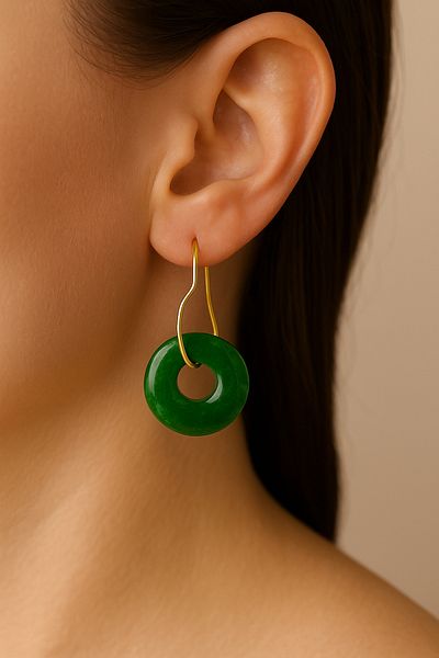 OEM Earrings With Green Jade – 18k Gold Plated Clasp, Handmade