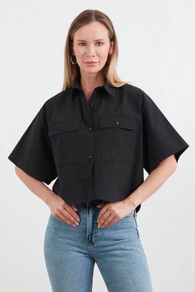 Fulla Moda Basic Double Pocket Long Back Crop Shirt