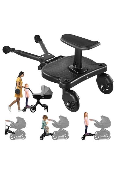Cotsner Platform Buggy Board with Detachable Seat, 2 Wheels, Capacity 25kg, Universal, Black