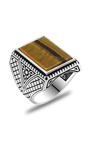 Tesbihane Dikdörtgen Kaplan Gözü Taşlı İtalyan Tasarım 925 Ayar Gümüş Erkek Y...