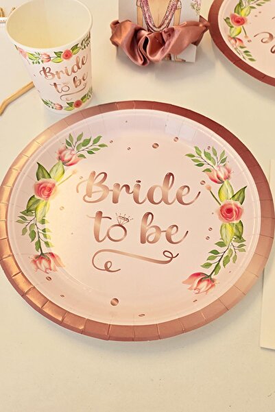 PEKSHOP Bride To Be Karton Tabak Bardak Seti 8 li Paket Bride Parti Masa Süsl...