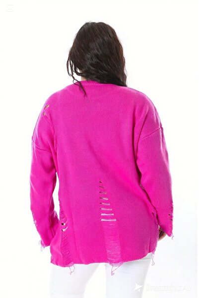 Şans Women's Plus Size Fujya Ripped Detailed Knitwear Sweater 65N38563