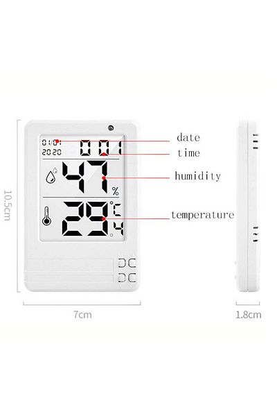 SOLLUXE Hygrometer and digital room thermometer with clock and date display, 3.2" illuminated LCD display, 3