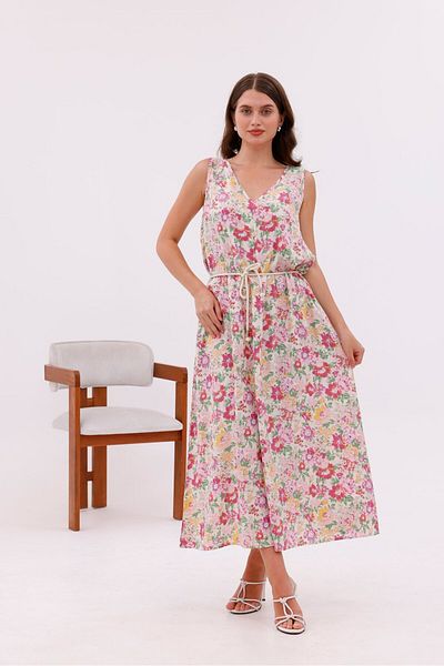 Pulli Collection Patterned Viscose Fabric Lace-Up Long Dress