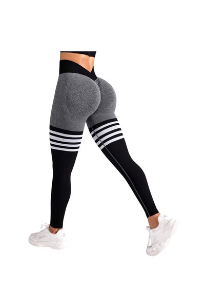 OEM Κολάν μοντέλο με ρίγες, ψηλή μέση και push-up εφέ. Γκρι/μαύρο