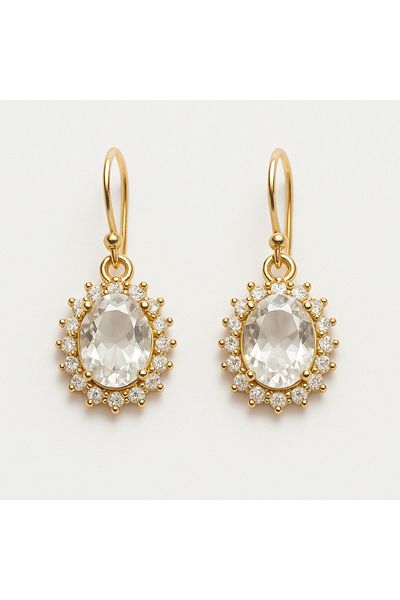 OEM Earrings with pendant with crystals and zircons, 18K gold hook, elegant, handmade