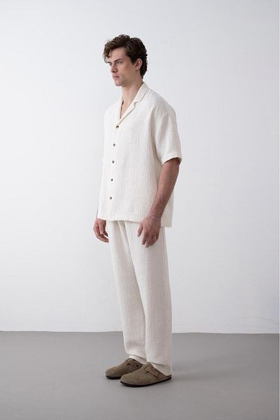 TÜZeMEN Leaf Patterned Textured Baggy Boy Casual Pants
