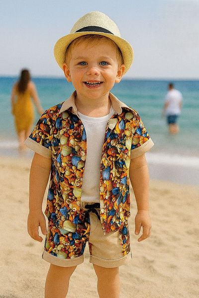 Bulut Baby Boy's Summer, Sea Shirt-T-Shirt-Shorts Set